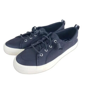Sperry Crest Vibe Leather Low Top Sneakers Sz 8 Slip on Casual Navy Blue Leather